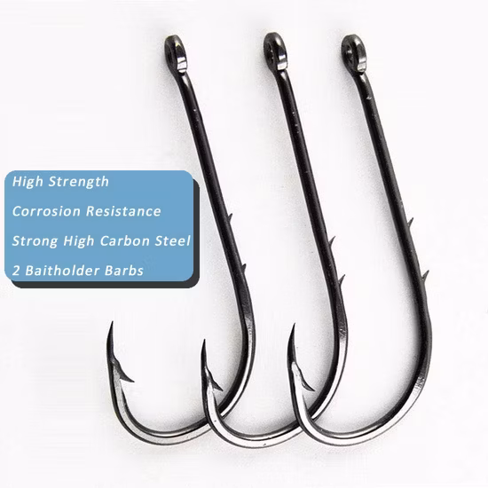 Durable Sharpener Jig Sea Fish Hook Kit Gancho Barbed Long Shank Beak Bait Holder Fishing Hook with 2 Baitholder Barbs